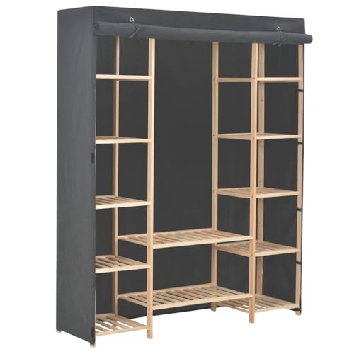 Teenpull Armario de tela gris con marco de madera, 135 x 40 x 170 cm, almacenamiento moderno con barra para colgar, estantes y almacenamiento que ahorra espacio para dormitorios y habitaciones