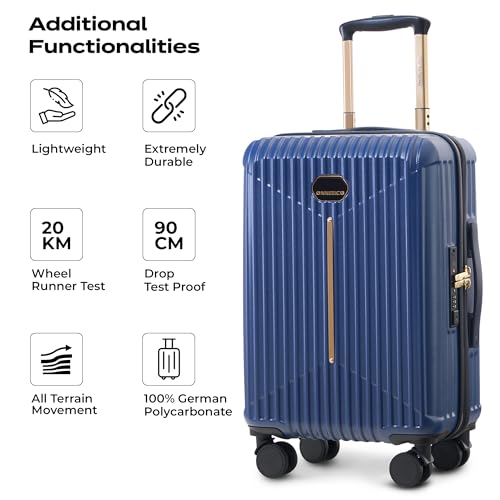 Image of Midnight Voyager Cabin Small 57cm | Trolley Bag Hard Case Polycarbonate, 4 Wheels 360 Degree Wheeling System Luggage, Suitcase for Travel, with Front Laptop Access (Strom Blue)