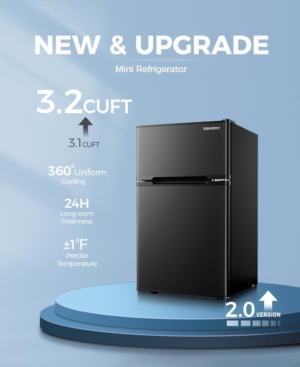 Miniatura 2 de EUHOMY Mini refrigerador con congelador, mini refrigerador de 3.2 pies cúbicos, refrigerador de dormitorio con 2 puertas para