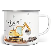 Mikalino Emaille Tasse Bagger Baustelle personalisierte Kindertasse mit Namen bedruckt Emaille Be...