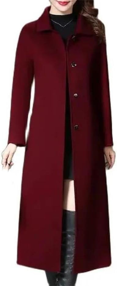 Women's Single Breasted Wool Blend Long Fall Winter Trench Coat With Pockets