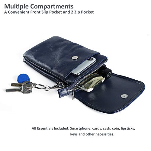 Image of befen Genuine Leather Small Crossbody Bags for Women Cell Phone Bag Cross Body Purses,Silver Zipper