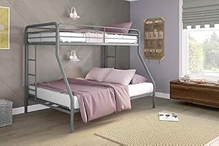 DHP Twin-Over-Full Bunk Bed with Metal Frame and Ladder, Space-Saving Design, Silver
