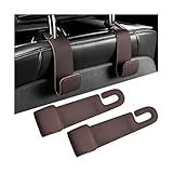 KHGUZ 2PCS Car Seat Headrest Hook, Leather Vehicle Seatback Organizer Hanger for Hanging Purses Bags Coats, Auto Seat Back Storage Hook Accessories, Universal for SUV, Sedan, Truck (Brown)