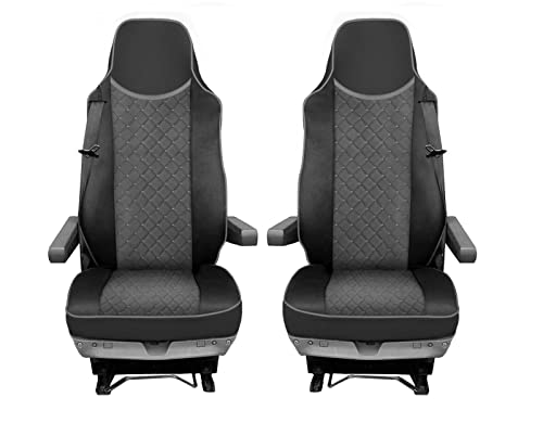 Sitzbezüge LKW Truck MAN TGL TGX TGS Passform Öko-Leder Schwarz/Grau 1+1