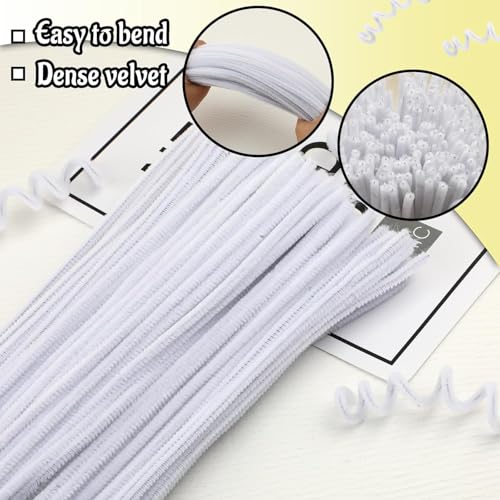 Image of 100Pc Pipe Cleaners Craft Set | Chenille Stem Fuzzy Sticks DIY Craft Supplies for Art Projects Activities, Decorations, Flower Making, Modeling & Sculpting (White)