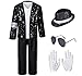 Dance Star Kids Costume for Boys 80s 90s Pop Stage Cosplay Party Halloween Role Play Black 8-10 Years