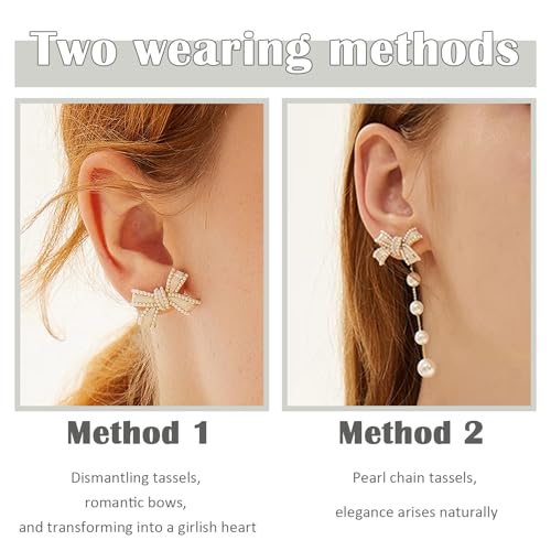 Pearl Earrings for Women Pearl Bow Drop Earrings Prom Party Wedding Earrings for Brides Jewelry Gifts3