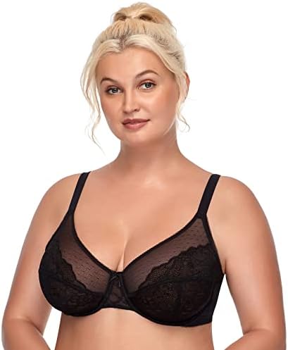 HSIA 38 DDD Bras for Women Full Coverage Underwire Bras Plus Size,Lifting Lace Bra for Heavy Breast Black