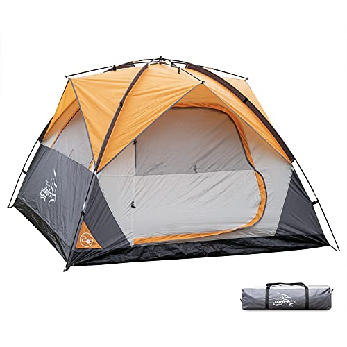 Camping Tent 4 Person, Waterproof and Windproof Easy Set Up Dome Tent with Mesh Windows, ILOFRI Family Tent for Camping, Backpacking, Hiking, Outdoor. Camping Gear 4 Person Large Tent - Orange