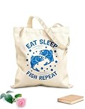 AILOONG Borse in tela stampate digitalmente mangiare dormire pescare ripetere tipografia pescare vestiti da pesca Tessuto spesso 340g/m² Utilizzabile come trousse per il trucco