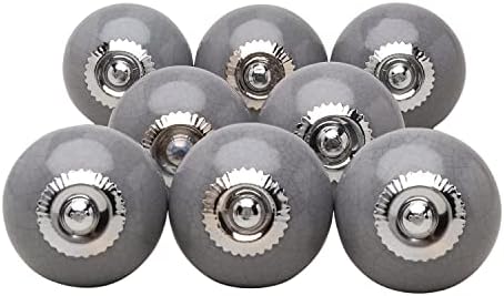 G Decor Dark Grey Crackle Handmade Design Round Ceramic Door Knobs, Vintage, Shabby Chic, Interior Furniture, Cabinet Wardrobe Cupboard Drawers Pulls Handles (8-Pack)