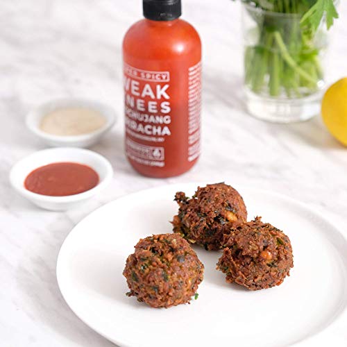 Image of Weak Knees Super Spicy Gochujang Sriracha Hot Sauce - Bold Korean Gochujang Paste with Habanero Heat for Wings, Tacos & Marinades - Made in the USA - 10.5oz Squeeze Bottle