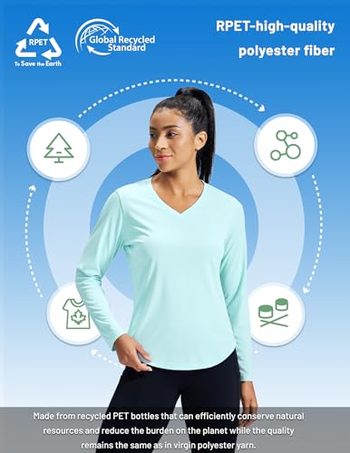 Image of MIER Womens Long Sleeve Sun Shirt UPF 50+ Quick Dry V-Neck Workout Tops