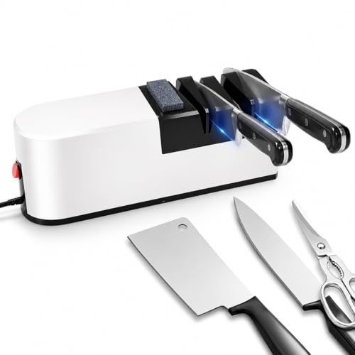 Afilador cuchillo eléctrico, siste-ma de afilado 5 en 1 con espalda recta, Afilador de cuchillos profesional para afilado grueso, reparación y afilado de cuchillos