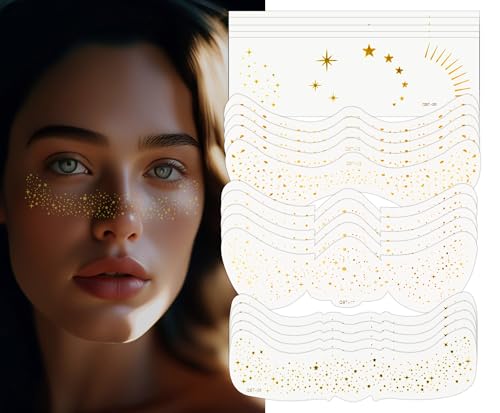 20 PCS Glitter Fake Freckles Temporary Face Tattoo for women and Kids Gold Face Sparkle Faux Freckles Makeup Patches Face Jewels for Women (Gold 20PCS)