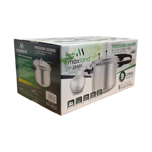 9 Litre Dual Handle Pressure Cooker for Kitchen & Catering, Aluminium + Stainless Steel, Suitable for all Hob Types Including Induction Hob - Silver