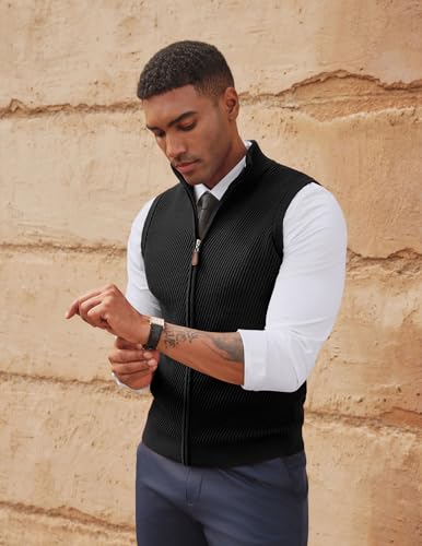 PJ PAUL JONES Men's Sweater Vests Slim Fit Twill Textured Full Zip Sleeveless Vests Casual Outwear3