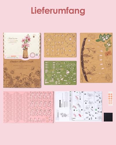 ROBOTIME 3D Holz Blumen Puzzle Sakura, Modellbausätze für Erwachsene zum Zusammenbauen, künstliche Ewige Blüten, DIY Bastelset… – Ansicht 6