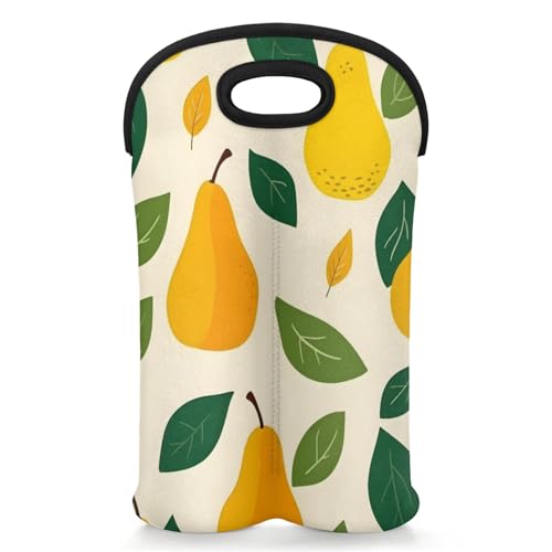 GzLeyigou 2 Bottles Pear Wine Bag Sleeve Totes Neoprene Protective Wine Carrier Bag for Wine,Water, Champagne, Beer, Baby Bottles,Gift 14.5 x 10 Inches
