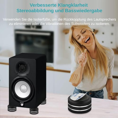 Monosaudio 4er Set HiFi Lautsprecherfüße Aluminium Spike Pads 40x20mm High-End Stoßdämpfer Isolationsfüße mit M4 Schraube für Verstärker, Subwoofer und Plattenspieler