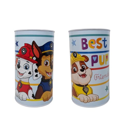 My sweety pop - Spardose aus Metall Paw Patrol weiß - Schule - Münzaufbewahrung - 17,5 cm - Geschenkidee