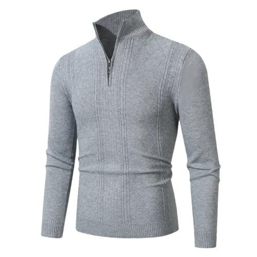 Men Winter Stand Collar Knitted Sweater Solid Color Half Zipper Slim Fit Warm Pullovers