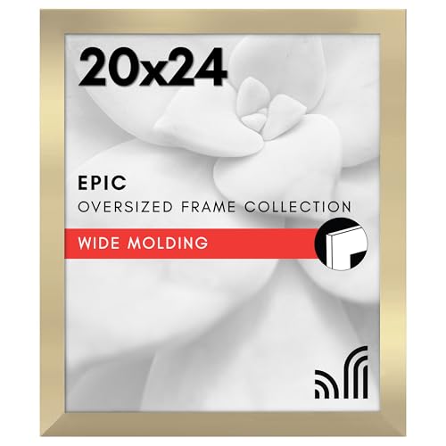 Americanflat 20x24 Picture Frame with Polished Plexiglass - Gold Picture Frame - Wide Photo Frames Made of Engineered Wood for Vertical or Horizontal Wall Display - Epic Collection - Gold
