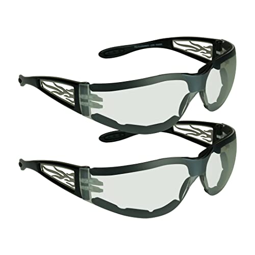 Image of Bikershades Motorcycle Sunglasses Foam Padded with Flame design for Men Women - Free Microfiber Cleaning Case