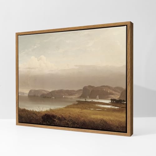 DAJONART Vintage Floating Framed Wall Art for Living Room Bedroom Bathroom, Rustic Landscape Wall Art Hudson River Canvas Prints, Antique Framed Christmas Wall Decor for Farmhouse Rustic Home, 12"x16"