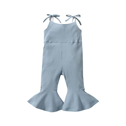 Tiny Cutey Toddler Girl Bell Bottoms Sleeveless Overalls Straps Romper Jumpsuit Baby Girl Summer Clothes (Green, 3-4 Year) #TOP13