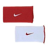 Nike Dri-Fit Home & Away Doublewide Wristbands (1 Pair, One Size Fits Most, Varsity Red/White)
