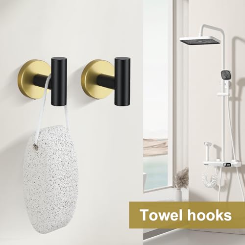 5 Pieces Black and Gold Round Towel Bar Set Bathroom Hardware Accessories Set Upgraded Toilet Paper Holder Towel Racks Set for Bathroom Stainless Steel Wall Mounted 23.6 in