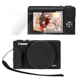 PROfezzion キャノン Powershot G7 X Mark III シリコンカバー Canon G7 X Mark III専用ケース 液晶フィルム 全面保護 衝撃防止 傷防止 落下防止 防滴防塵 柔らかい ミニ 携帯便利 小型 軽量 精密デザイン キャノンG7 X Mark III保護カバー（ブラック）