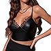 Women Lace Up PU Leather Bralette V Neck Spaghetti Strap Cami Crop Top Black