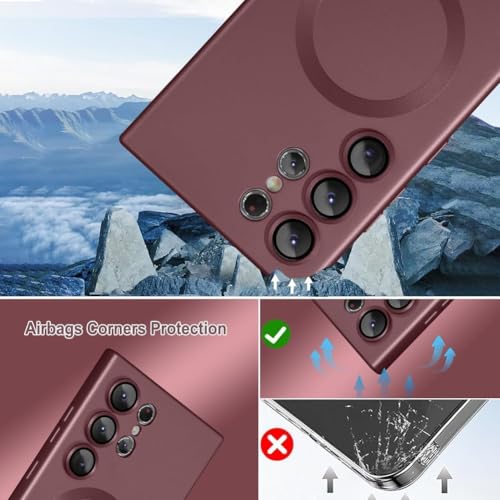 Image of DIZORO Samsung S24 Ultra case Compatible with Mag Safe Matte Luxury Metallic Luster Flexible TPU Shockproof Back Cover with Camera Protector Lens - New Wine