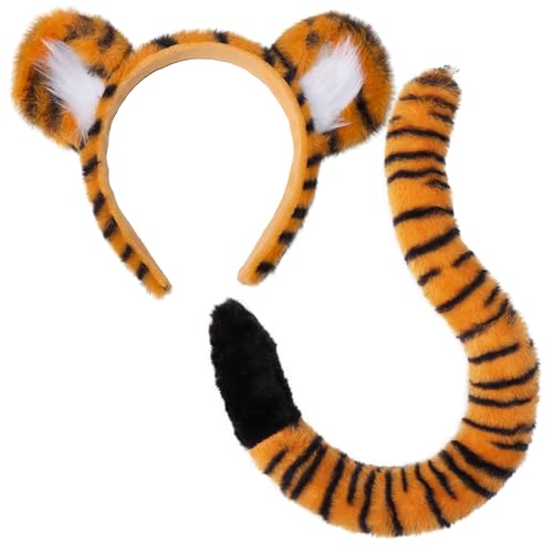 Animal Ears and Tails: Quick Builds 3 Tiger Costume Accessory Set, Realistic Fluffy Animals Ears Headband and Tail Kit for Halloween Christmas Party Cosplay
