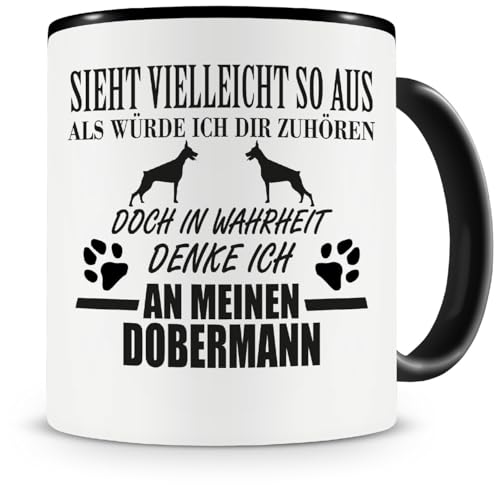 Samunshi® Ich denke an meinen Dobermann Hunde Tasse Kaffeetasse Teetasse Kaffeepott Kaffeebecher Becher 300ml schwarz