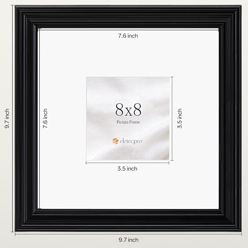 Image of eletecpro 8x8 Black Picture Frames Set of 4, Vintage Photo Frames with Clear Acrylic Cover, Gallery Wall Art Display 4x4 Photo with Mat or 8x8 without Mat for Tabletop and Wall Mount, Home Decor