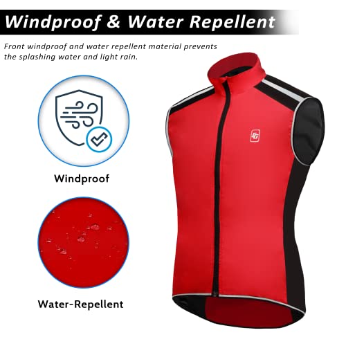 Cglrybo Men's Cycling Bike Vest High Reflective Running Vest Windproof Lightweight Sleeveless Outdoor Sports Jacket（Red,3Xl） #TOP3