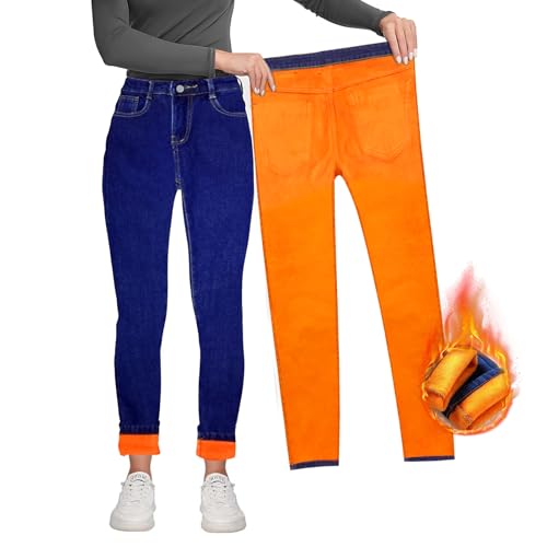 Thermo Jeans Damen Winter Gefüttert High Waist Gefütterte Stretch Thermojeans Warme Winter Thermohose Fleece Jeggings Skinny Denim Leggings Hosen Mit Innenfleece Gefütterte Jeans Damen - Größe 28