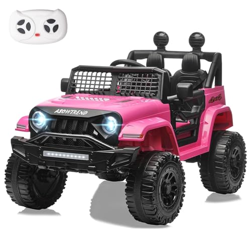 ASOWTREND 12V Ride On Car Toy, 2 Seater, Remote Control,Twin 35W Motors,Big Wheels with Spring Suspension Bluetooth Music Power Display LED Light,Toddler Power Wheel Toy for Boys Girls-Pink