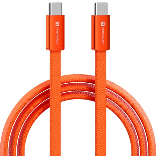 Image of Portronics Flatro 60W Flat Design fast Charging Type C Cable, Strong Nylon Braided, Data Sync, Tangle Free Flat Design, Durable Aluminium Connector, Compatible With Type C Devices(Orange)