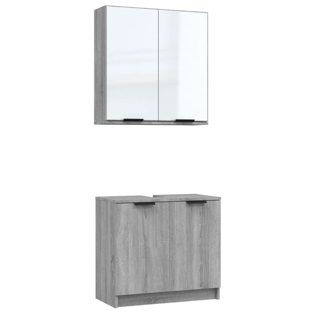 SKM Set de Muebles de baño 2 pzas Madera de ingeniería Gris Sonoma,Mobiliario,Conjuntos de Muebles,Muebles de baño,Gris,29.66 kg,3115866