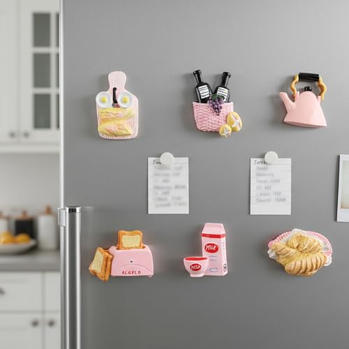 Set de 6 imanes decorativos para refrigerador de resina rosa miniatura 6