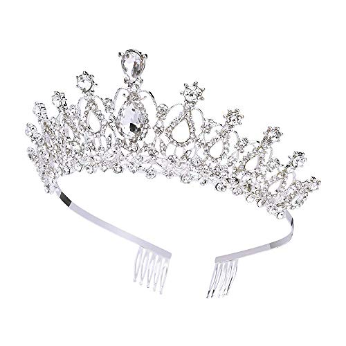 Makone Elegant Silver Crystal Crowns And Tiaras With Comb For Girls And Women Princess Crowns Rhinestone Hair Accessories Jewelry Tiaras For Wedding Pageant Birthday Bridal Prom Cosplay Party #TOP1