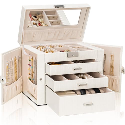 AKOZLIN 4-Tier Jewelry Box Lockable Leather Jewelry Storage Case Organizer