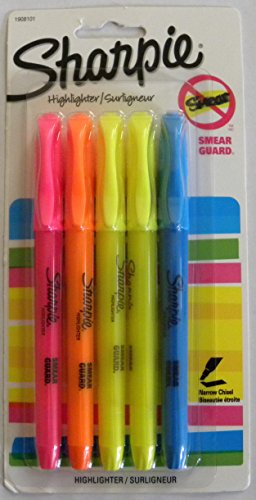 Sharpie Pocket Style Highlighter, Chisel Tip, Assorted Colors, Set of 5