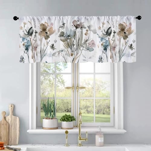 BrilliStar Farmhouse Kitchen Curtains Watercolor Flowers Design for Windows Valances Rod Pocket Curtain Valance for Bathroom Living Room Cafe Home Decor (Watercolor Flower, 18