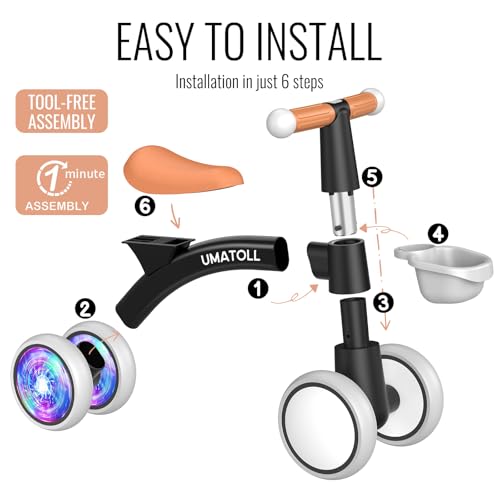 image for Umatoll Colorful Lighting Baby Balance Bike Toys for 1 Year Old Boys G